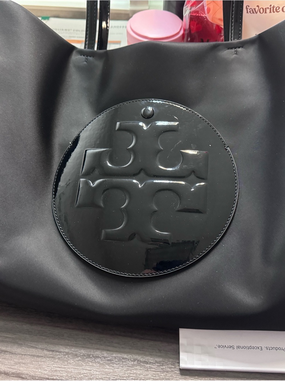 Tory Burch Black Patent Logo Circle Tote